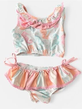 SweetHoney Pastel Seahorse Ruffle Two-Piece Swimsuit size 4T